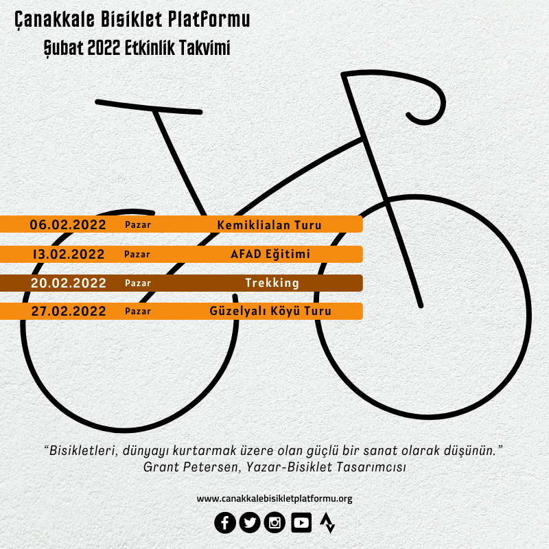 Çanakkale Bisiklet Platformu Şubat 2022 Etkinlik Takvimi