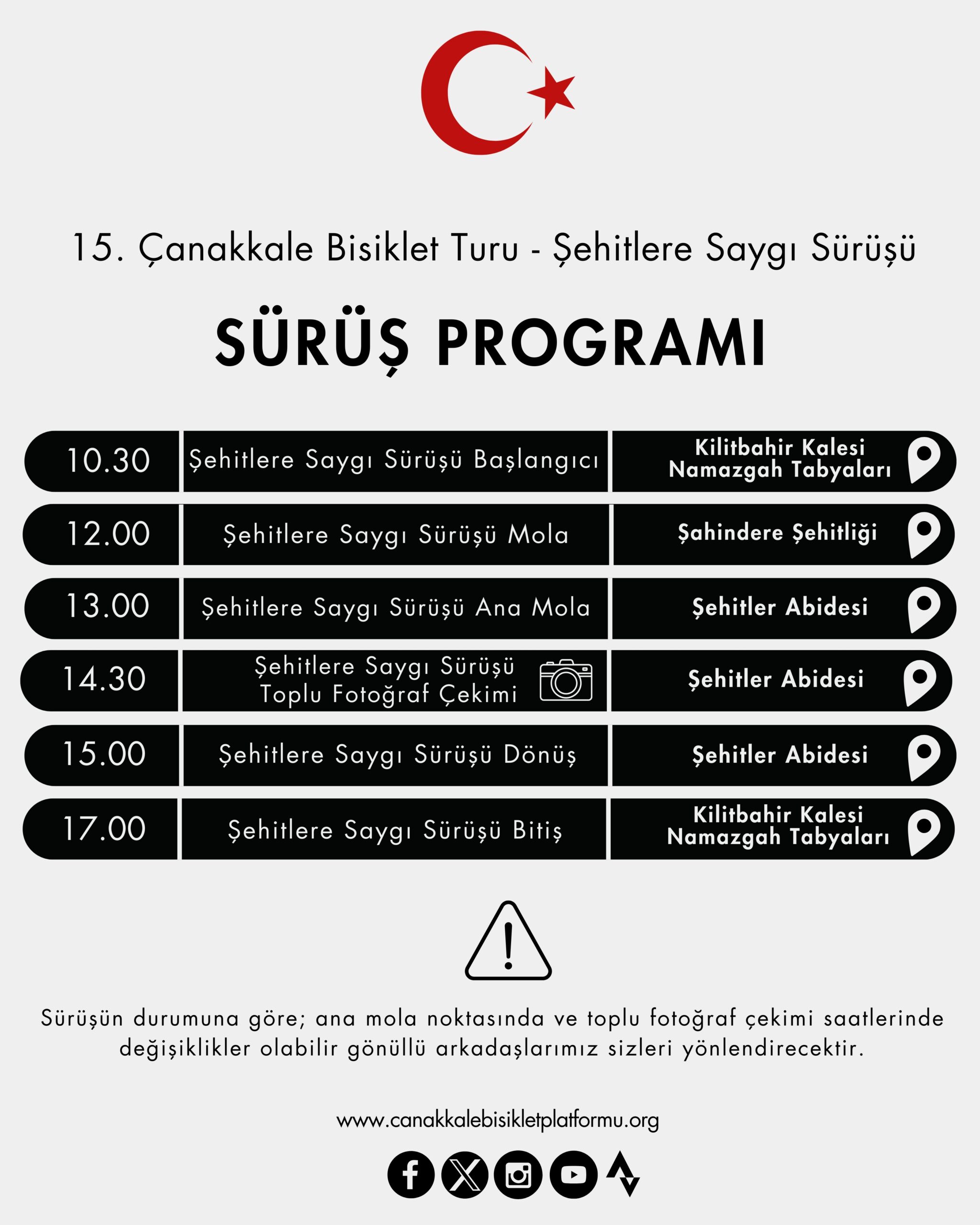 Sürüş Programı | 15. Çanakkale Bisiklet Turu Şehitlere Saygı Sürüşü | 05 Nisan 2026